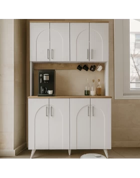 Έπιπλο κουζίνας Kalira 4 Megapap χρώμα λευκό - rota oak 120x40x196εκ.
