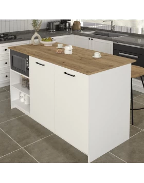 Τραπέζι - Πάγκος κουζίνας Peres Megapap χρώμα λευκό - sepet oak 150x70x91,8εκ.