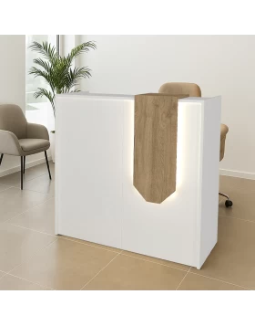Navita Megapap melamine welcome desk - reception with LED in white - sepet oak color 113.6x42x111.8cm.