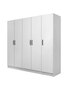 Vivian Megapap five doors melamine wardrobe in white color 200x51.8x181cm.