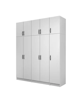 Vivian Megapap five doors melamine wardrobe with cabinet in white color 200x51.8x240cm.