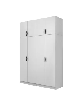 Vivian Megapap four doors melamine wardrobe with cabinet in white color 160x51.8x240cm.