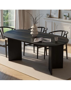 Sablin Megapap melamine dining table in black wood color 180x89.5x75cm.