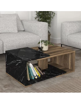 Mareta Megapap melamine coffee table in black marble - walnut color 81,8x50x35cm.