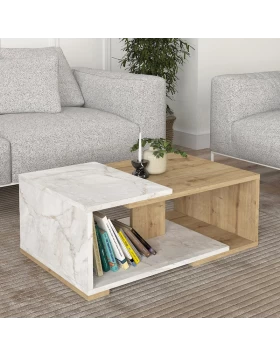 Mareta Megapap melamine coffee table in white marble - sapphire oak color 81,8x50x35cm.