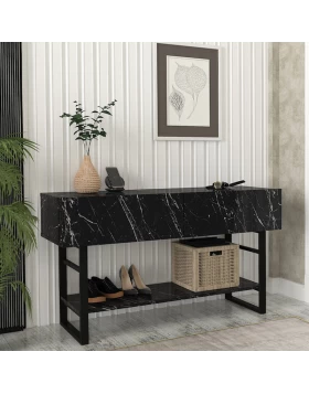 Κονσόλα Aron Megapap χρώμα μαύρο εφέ μαρμάρου 138,8x41x75,7εκ.