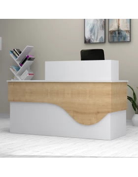 Dustin Megapap melamine reception desk in white - oak color 160x60x101.8cm.