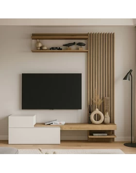 Dumont Megapap melamine tv unit in white - sepet oak color 180x36,8x200cm.