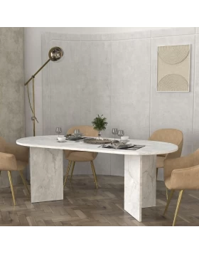 Cortado Megapap melamine dining table in white marble color 200x90x74cm.