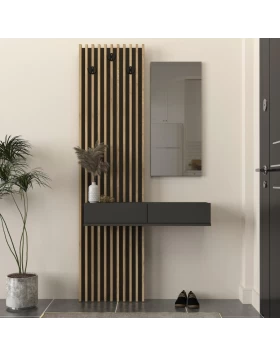 Elois Megapap melamine coat stand in anthracite - sepet oak color 96.6x26.8x195.5cm.