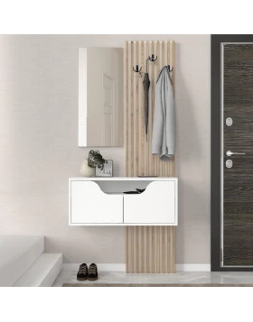 Naro Megapap melamine coat stand in white - sepet oak color 90x35x204.2cm.