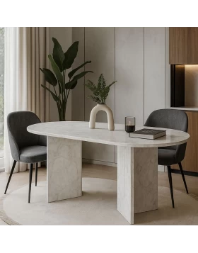 Cortado Megapap melamine dining table in white marble color 138x80x75cm.