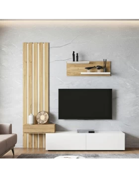 Rosaline Megapap melamine tv unit in white - sepet oak color 183x31.3x196.9cm.