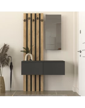 Kanso Megapap melamine coat stand in anthracite - sepet oak color 100x35x196.7cm.