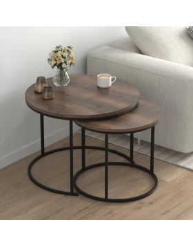 Hilal Megapap melamine - metal coffee table in smoked walnut color Ø66x49,5cm.