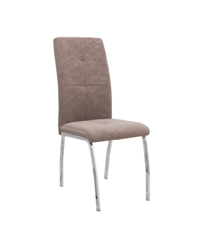 Alma Megapap pu leather dining chair in beige color with metal chrome legs 42x53x97cm.
