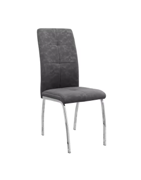Alma Megapap pu leather dining chair in grey color with metal chrome legs 42x53x97cm.