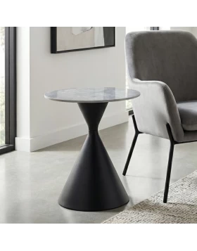 Τραπεζάκι βοηθητικό Logan Megapap sintered stone - μέταλλο χρώμα γκρι εφέ μαρμάρου - μαύρο Ø50x56εκ.