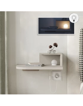 Luno Megapap wall mounted nighstand with LED light in sandstone color 40x30x16.2cm.
