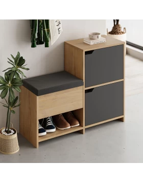 Haven Megapap melamine shoe bench in sapphire oak - anthracite color 101x35x80.4cm.