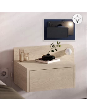 Dotta Megapap wall mounted nighstand with LED light in light oak color 52x33.6x28cm.
