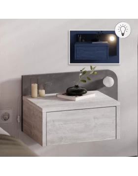 Dotta Megapap wall mounted nighstand with LED light in ancient white - grey retro color 52x33.6x28cm.