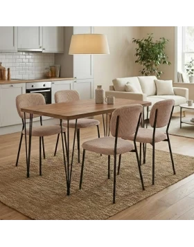 Σετ τραπεζαρία 5τμχ Roger - Kevin Megapap Mdf - ύφασμα χρώμα ακακίας - μόκα 120x70x75εκ.