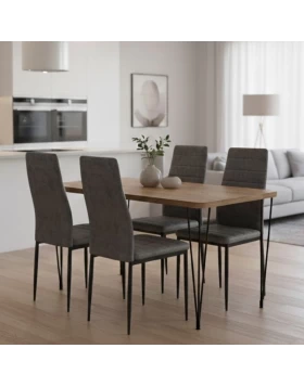 Dining room set 5pcs Roger - Rosa Megapap Mdf - fabric acacia color - grey 120x70x75cm.