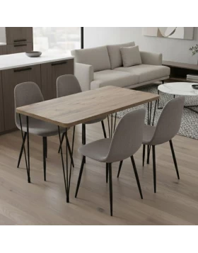 Σετ τραπεζαρία 5τμχ Roger - Iris Megapap Mdf - ύφασμα χρώμα ακακίας - ανοιχτό μπεζ 120x70x75εκ.