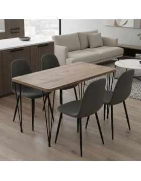 Σετ τραπεζαρία 5τμχ Roger - Iris Megapap Mdf - ύφασμα χρώμα ακακίας - γκρι 120x70x75εκ.