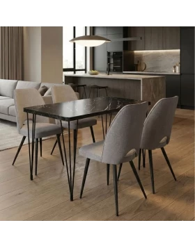 Σετ τραπεζαρία 5τμχ Roger - Christy Megapap Mdf - ύφασμα χρώμα μαύρο εφέ μαρμάρου - ανοιχτό μπεζ 120x70x75εκ.