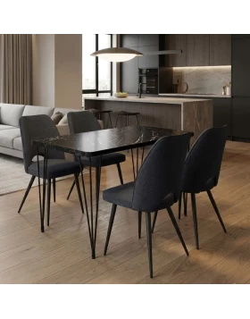Dining room set 5pcs Roger - Christy Megapap Mdf - fabric black marble color - anthracite 120x70x75cm.