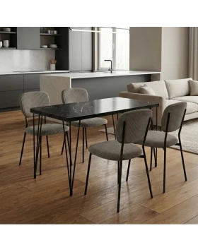 Dining room set 5pcs Roger - Kevin Megapap Mdf - fabric black marble color - green 120x70x75cm.