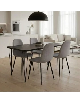 Dining room set 5pcs Roger - Iris Megapap Mdf - fabric black marble color - beige 120x70x75cm.
