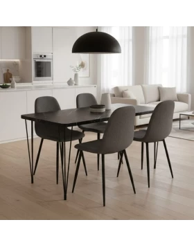 Dining room set 5pcs Roger - Iris Megapap Mdf - fabric black marble color - grey 120x70x75cm.