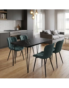 Dining room set 5pcs Roger - Chiara Megapap Mdf - fabric black marble color - green 120x70x75cm.
