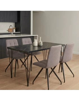 Dining room set 5pcs Roger - Bianca Megapap Mdf - fabric black marble color - beige 120x70x75cm.