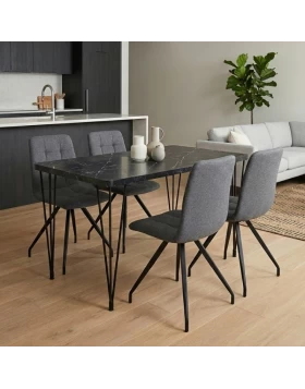 Dining room set 5pcs Roger - Bianca Megapap Mdf - fabric black marble color - grey 120x70x75cm.