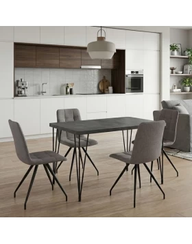 Dining room set 5pcs Roger - Bianca Megapap Mdf - fabric concrete grey color - beige 120x70x75cm.