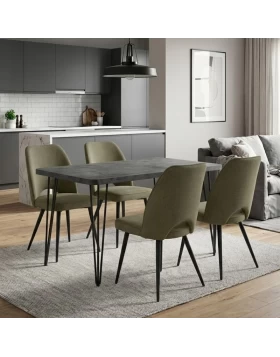 Dining room set 5pcs Roger - Christy Megapap Mdf - fabric concrete grey color - olive 120x70x75cm.