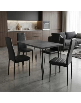 Σετ τραπεζαρία 5τμχ Roger - Rosa Megapap Mdf - PU χρώμα σκούρο γκρι σκυροδέματος - μαύρο 120x70x75εκ.