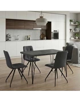 Dining room set 5pcs Roger - Bianca Megapap Mdf - fabric concrete grey color - grey 120x70x75cm.