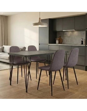 Σετ τραπεζαρία 5τμχ Roger - Iris Megapap Mdf - ύφασμα χρώμα σκούρο γκρι σκυροδέματος - ανοιχτό μπεζ 120x70x75εκ.