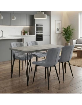 Dining room set 5pcs Roger - Chiara Megapap Mdf - fabric concrete grey color - grey 120x70x75cm.