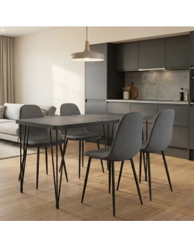 Σετ τραπεζαρία 5τμχ Roger - Iris Megapap Mdf - ύφασμα χρώμα σκούρο γκρι σκυροδέματος - γκρι 120x70x75εκ.