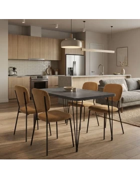 Dining room set 5pcs Roger - Kevin Megapap Mdf - fabric concrete grey color - mustard 120x70x75cm.