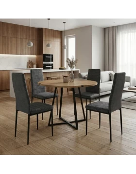 Dining room set 5pcs Rubes - Rosa Megapap oak color - grey Ø100x78cm.