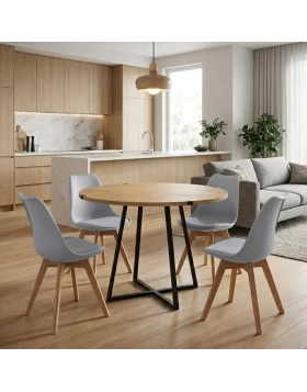 Dining room set 5pcs Rubes - Viva Megapap oak color - grey Ø100x78cm.