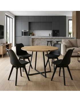 Dining room set 5pcs Rubes - Viva Megapap oak color - black Ø100x78cm.