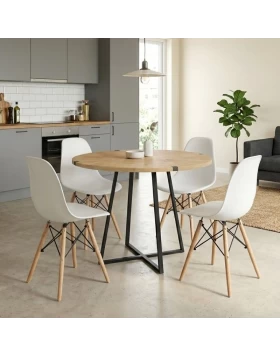 Dining room set 5pcs Rubes - Nova Megapap oak color - white Ø100x78cm.